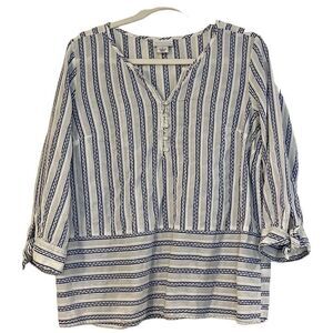 Liz Claiborne Blue Stripe Tie Sleeve Popover Size Large